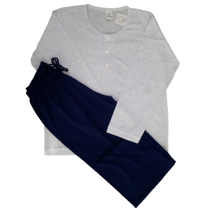 0367 Pijama Branco Polo com Calça Marinho 10